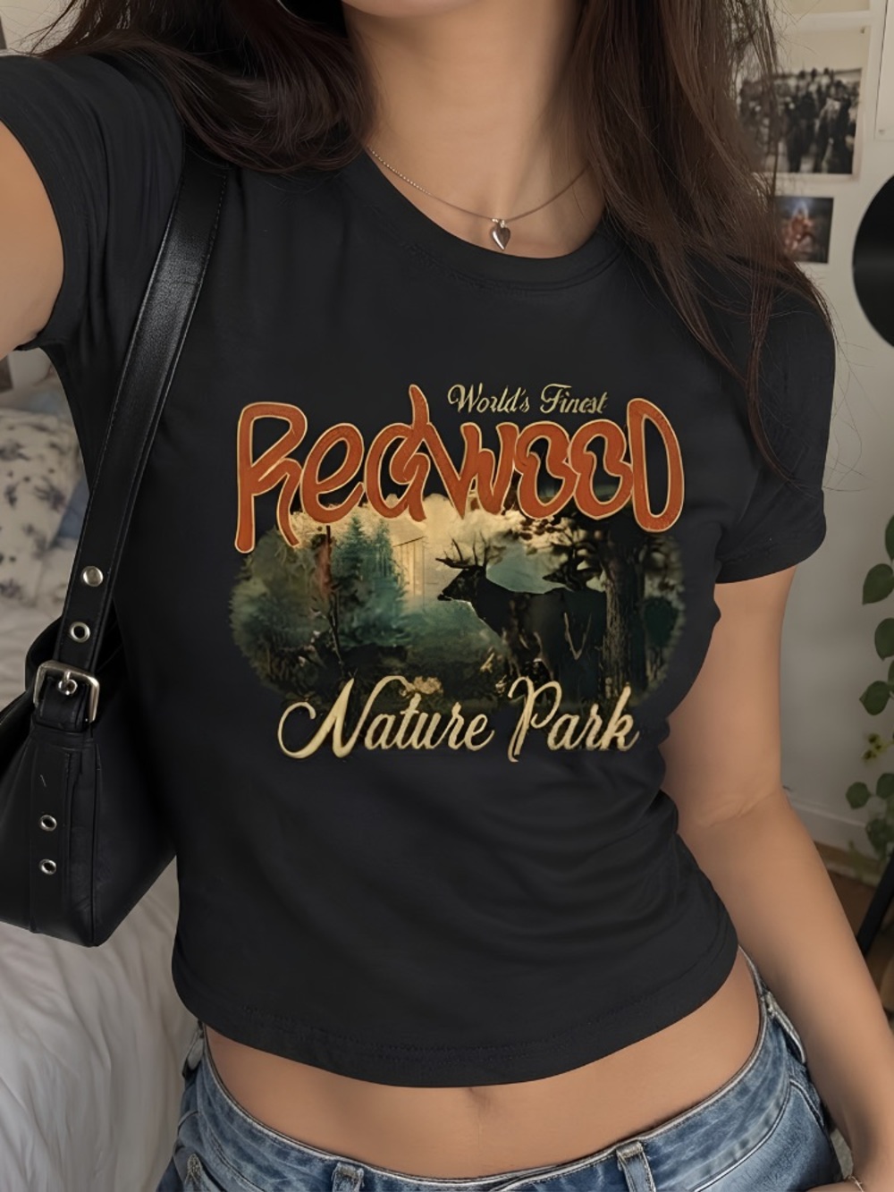 Redwood Nature Park World's Finest Deer Forest Vintage Black Baby Tee